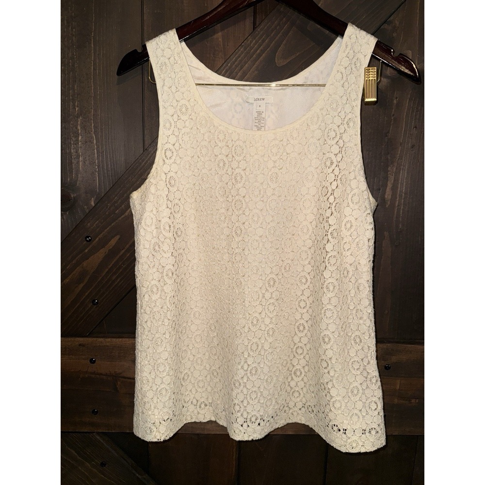 J.CREW Women's Sz 8 Sleeveless Lace Overlay Tank Top Beige Tan Off White